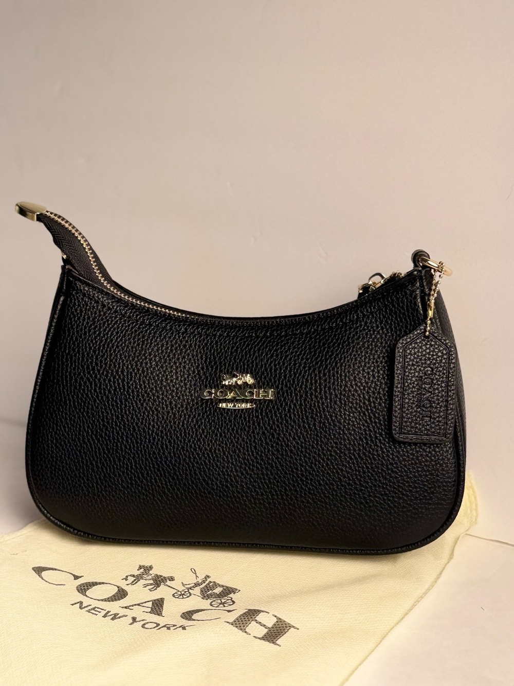 Coach Black Pebbled Leather Hobo Shoulder Bag with Gold Hardware